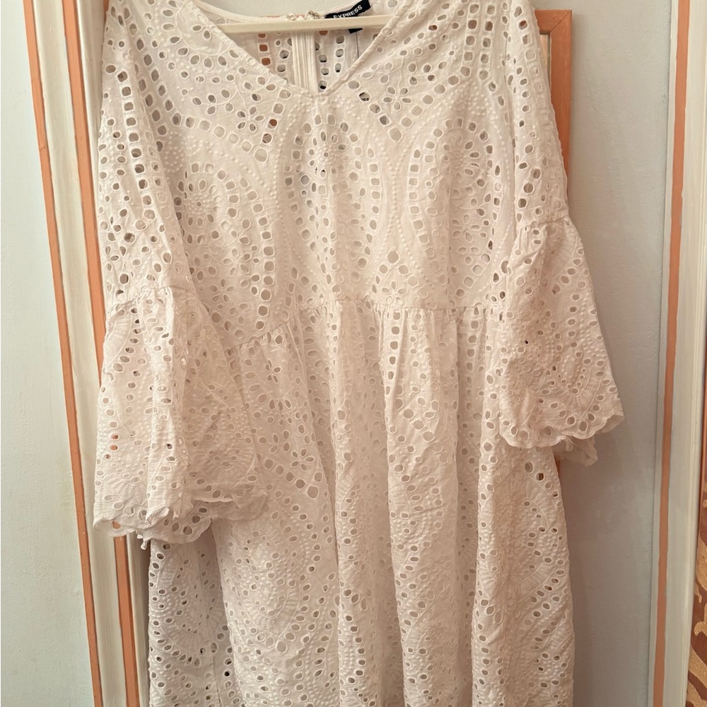 Express Cream Lace Long Sleeve Dress